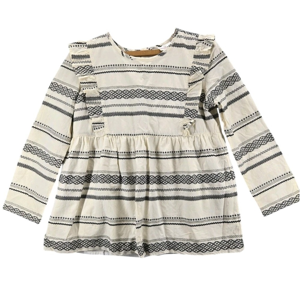 HANNA ANDERSON Girl's White Black Ruffle Popover Top Sz 160 14 Decorative Aztec